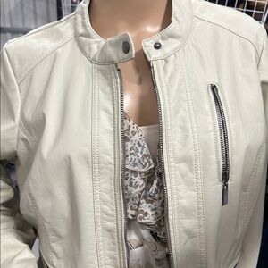 Elegant Women's Faux Leather Jacket in Cream